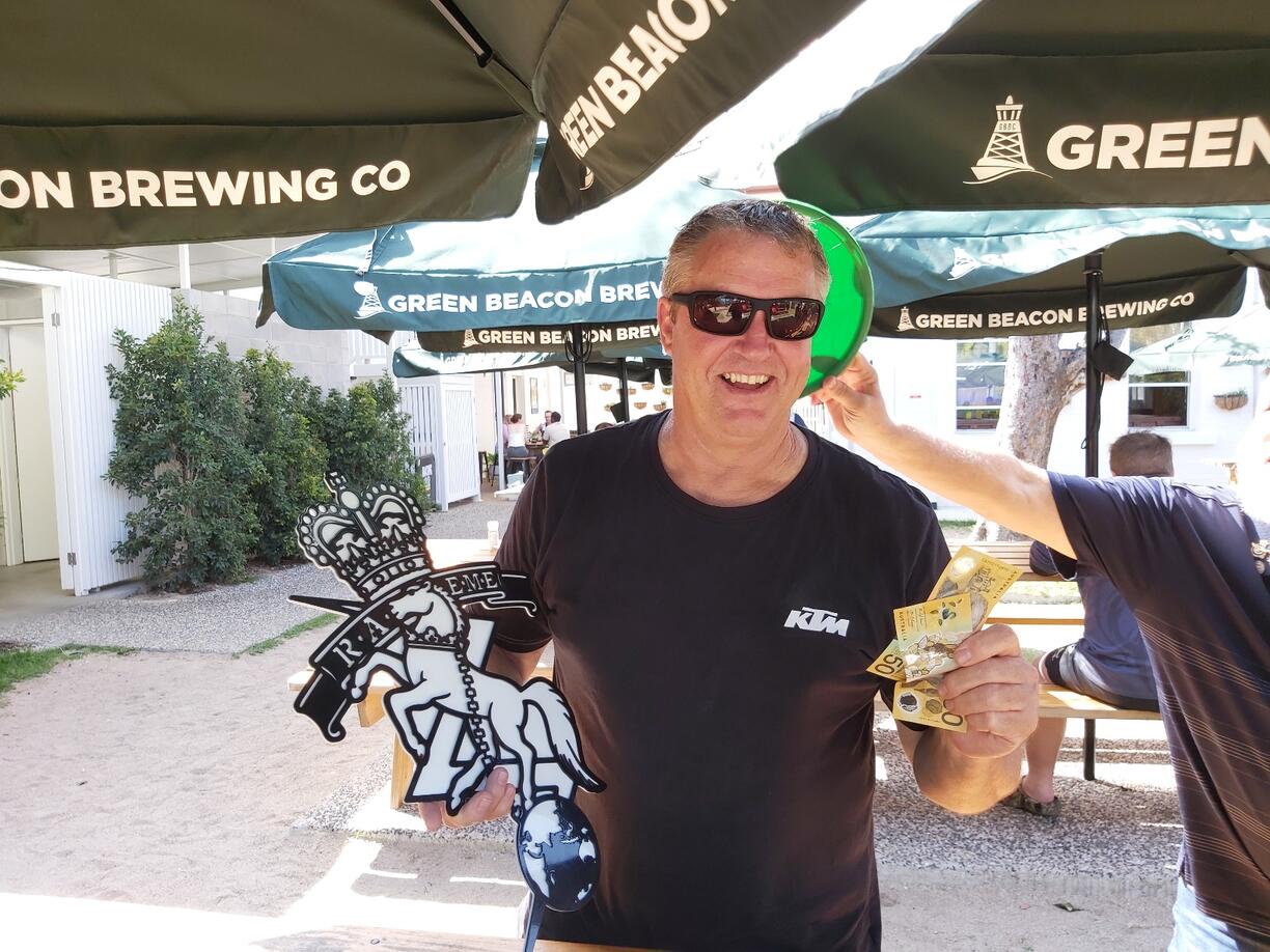 Mick Robinson Winner Badge raffle and 100 RAQ Member Drawer